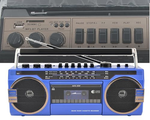 WhAeoy Retro Cassette Player, Cassette Player Radio(Memory Card/USB/Aux/TF/Tape), AM/FM/SW1-2 Three Bands, Classic 80S Style, 5.0 Bluetooth Speakers, for Family Gathering Travel,Blue