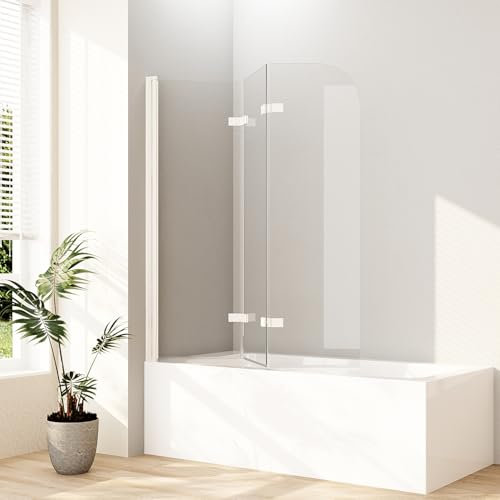 Duschwand für Badewanne Weiß, Duschwand 120x140cm 3-teilig faltbar Duschtrennwand für Badewanne Duschabtrennung Badewanne Badewannenaufsatz 6mm NANO ESG Sicherheitsglas, Weiß