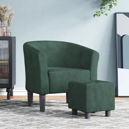 Myheimly Clubsessel, Sessel mit gepolstertem Sitz Armlehnen, Cocktailsessel mit Holzgestell, Loungesessel Relaxsessel Polstersessel, Samt Clubsessel Dunkelgrün,Mit Fußhocker