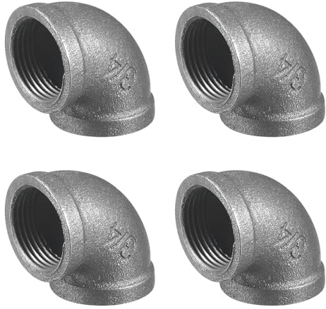sourcing map 1(25mm) 90 Degree Malleable Iron Elbow Fitting, Threaded Pipes Fitting Brackets Nipples for Vintage Fixtures DIY Furniture Pipe Plumbing, 4Pcs
