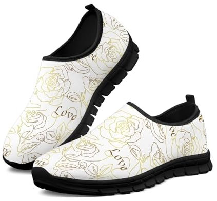 Binienty Damen Casual Loafers Trendy Laufschuhe Leichte Athletic Tennis Trainingsschuhe rutschfest, Art Golden Rose, 36 EU