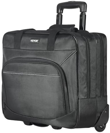 VEVOR Sac à roulettes pour Ordinateur Portable 15,6 Pouces, Mallette à roulettes pour PC, Poignée Télescopique à 4 Hauteurs, Tissu Oxford 1680D, pour Travail, Voyages d'affaires, Femmes, Hommes, Noir