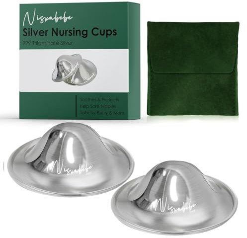 NISXABEBE Silver Nipple Shields, 999 Silver Cups for Breastfeeding, Essentials Breast Shields for Nursing Newborns, Silver Nipple Guards and Pads-Trilaminate 999 Silver(Regular)