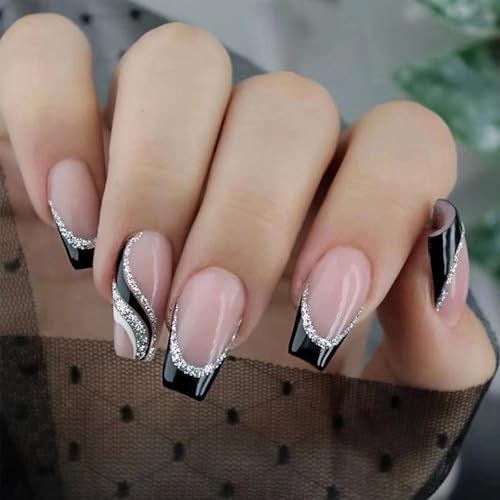 Cosmeria Ongles à Coller 24 Pièces, Faux Ongles Moyens Avec Acrylique, Design Cœurs Avec Colle Jelly Pour Mariage, Fête Et Quotidien