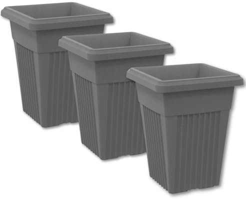 SIDSONS 40cm Tall Upright Planter - Large Plastic Pillar Flower Pot, Modern Garden, Patio & Front Door Decor, Big Flower Pots Indoor & Outdoor, Suitable For Plant, Flowers, Herbs (3, Grey)