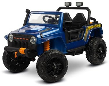 TOYZ - Kinder Elektroauto - Kinder Auto Elektro ab 3 Jahre - 4 x 12V Motoren 45 W, mit Fernbedienung, LED, Kofferraum, Offroader Optik - Kinderauto Elektrisch, Mädchen, Junge - Ringo Blau
