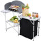 DKIEI Folding Camping Cupboards, Outdoor Portable Kitchen Storage Table With Windshield & Carry Bag, Picnic Table with 2 Storage Cupboards for Garden Patio BBQ Party, 118×54×114cm, Black