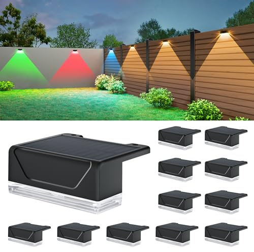 ELLASAY Solar Lights for Fence Garden: 8 Lighting Modes with 3000K & RGB Wall Lights - Waterproof IP65 - Bright Outdoor Light for Deck Railing Patio Porch 16 Pack