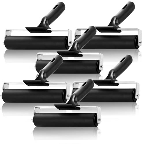 AKOLAFE Rubber Roller Set of 6, Rubber Brayer Rollers for Crafts Paint Ink Roller Tool with 15cm Handle for Printing, Stamping, Scrapbooks and Screen Print Making