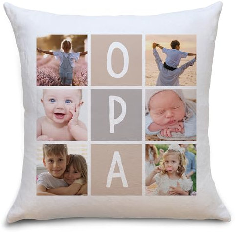 OWLBOOK® Vatertagsgeschenk für Opa Geschenke | Personalisiertes Foto Kissen mit 6 Fotos selbst gestalten | Fotokissen optional mit Füllung | Geburtstagsgeschenk | Opa | Flauschig 40x40