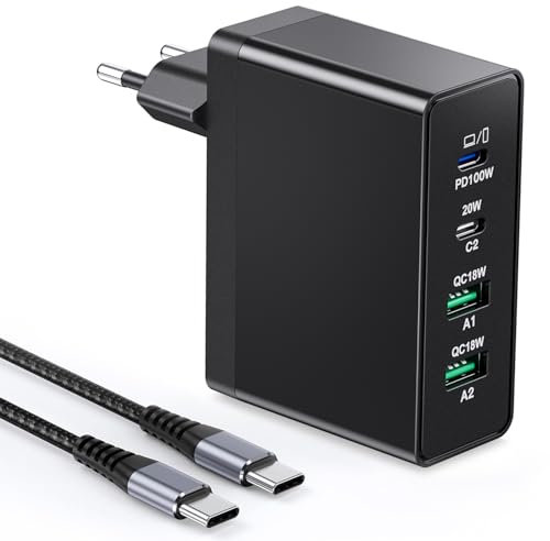 Cargador USB C de 140W GAN,Cargador rápido de 4 Puertos estación de Carga de 100W Adaptador de alimentación para Ordenador portátil Carga de múltiple USB C Compatible con MacBook Pro/Air/iPhone