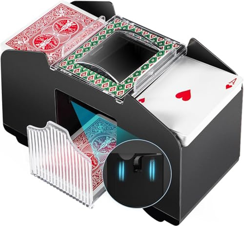 Youyijia Automatischer Kartenmischer mit Gummischalldämpfer, Elektrische Poker Mischmaschine für Skyjo, Skip-BO, Phase 10 und Kartenspiele zu Hause (Black&Green 1-4 Deck)
