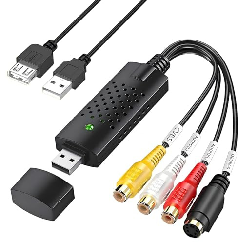Xiciki USB-Videoaufnahmegerät, Konvertieren Sie VHS in Digital, Audio-Video-Grabber USB 2.0, VHS zu Digital-Konverter zum Erhalten alter Bänder, kompatibel mit Windows & Mac XP/Vista/7/8/10/Linux