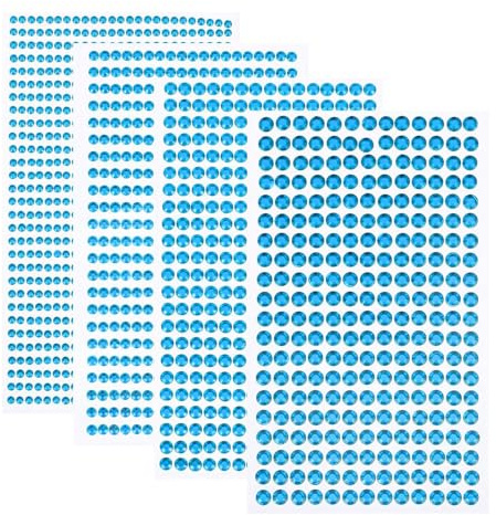 1752Pcs Blue Gems Sticker for Crafting, 3/4/5/6 mm Self-Adhesive Rhinestone | Blue Face Gems, Stick on Gems for Crafting, Clothes, Nail Decoration, Makeup, Festivals, 4 Sheets