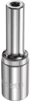 sourcing map Douille E-Torx 1,27 cm E8 femelle en forme d'étoile 7,9 cm de long - Douille profonde Torx extérieure plaquée chrome - Manchon cannelé à 6 points pour réparations automobiles et entretien
