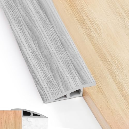 MEKOTRIN 2M PVC Floor Transition Strips, Self Adhesive Door Threshold Strips, Carpet to Laminate Door Strip for Joining Floor Gaps Edge, Floor Bars Tiles, 10mm, for Heights 7-10mm(Grey Wood Grain)