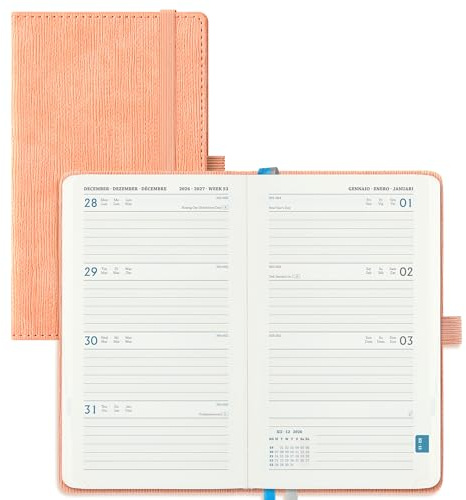 IN-LUXPRO Kalender 2026 2027 Wochenplaner Vertikal PU-Hartschale | 18 Monate Terminplaner (Jul 2026 bis Dezember 2027) A6 16,4x9,5 CM, ausgestattet abreißbaren Ecken, Wochenplanung, Rosa