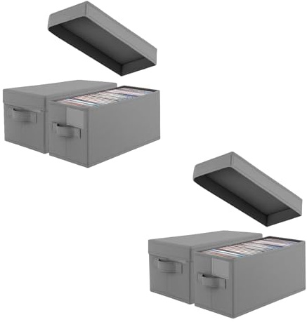 CROWNSHOP 4PCS CD Storage Box Holds 30 CDs in Full Jewel Cases | DVD Dtorage Box 165 Discs in CD Sleeves Protective Disc Organizer 35x16x15.5cm (4PCS Dark Gray)