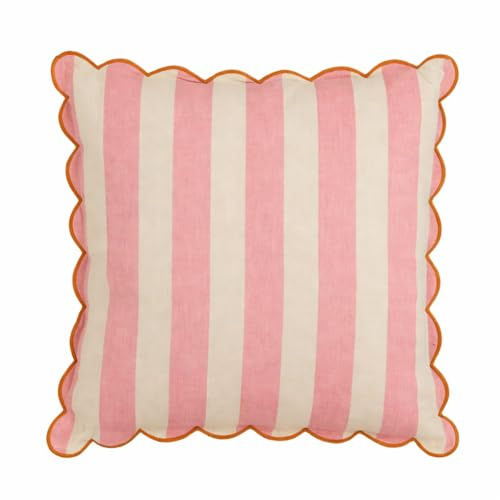 MICA Decorations Gestreiftes Deko Kissen - Kissen mit Kissenbezug - Sofakissen Zierkissen - 45 x 45 x 10 cm - Baumwolle, Leinen, Polyester - Rosa, Off-White