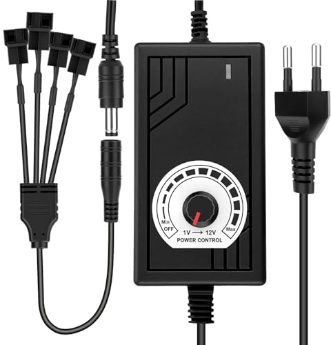 4 Pin Pwm Lüftersteuerung + 12V Netzteil, Pwm Regler Fan Speed Control Module, 100–240 V AC zu 3–12 V DC, 24 W, einstellbarer Adapter mit Splitterkabel