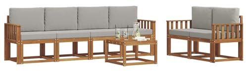 vidaXL Outdoor-Sofagarnitur mit Kissen 7 pcs Natürlich und Hellgrau, Akazienholz Garten-Sofa-Set, Moderne Gartenmöbel, langlebige Couch, schicke Lounge, ergonomisches Design