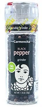 Carmencita Pimienta Negra en grano, Molinillo de Cristal con Molienda Regulable 47g