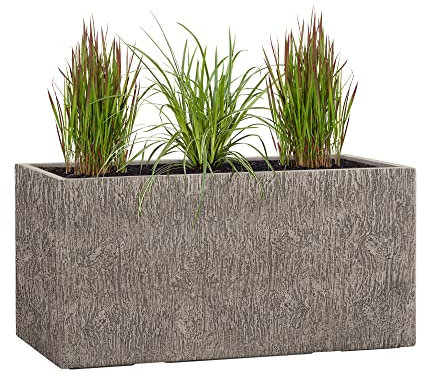 Pflanzwerk® Pflanzkübel TUB Wood Grau 45x100x45cm XXL – Rechteckig – Großer Fiberglas Blumenkübel für außen und innen - Frostbeständig - UV-Schutz – Markenqualität