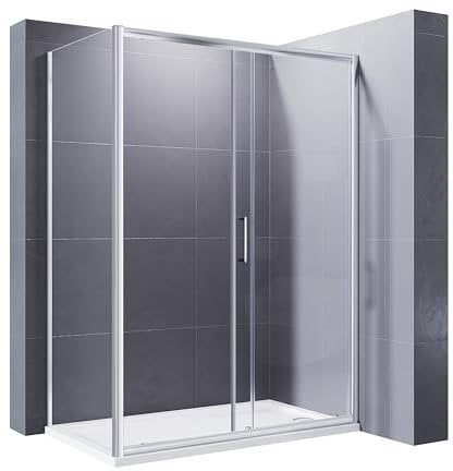 ELEGANT 1000 x 800mm Sliding Shower Enclosure 8mm Easy Clean Glass Shower Cubicle Door with Shower Tray + Side Panel
