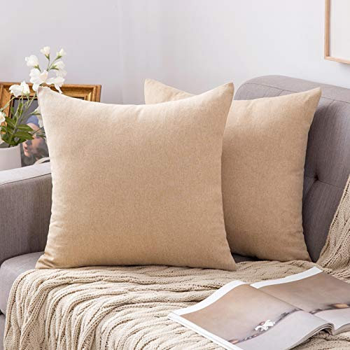 MIULEE 2er Set Kissenbezüge Kissenhülle Leinen-Optik Kissenbezug Dekokissen Dekorativ Weich Sofakissen Couchkissen für Sofa Schlafzimmer mit Verstecktem Reißverschluss 40x40 cm Helle Leinen