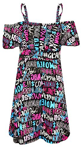 A2Z 4 Kids Girls Skater Dress Summer Party Fashion - Off Shoulder Dress Cool Graffiti_13