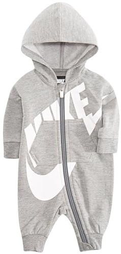 Nike Baby All Day Play Overall Strampler mit Kapuze Farbe: Grau/Weiß (042); Größe: 3-6M (62-68 cm)