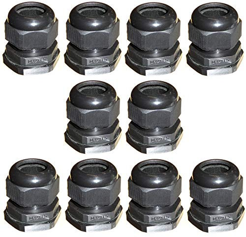 10pk M32 32mm TRS Stuffing Compression Glands for 14-21mm Cable Black, Waterproof IP68 with Locknut and Washer