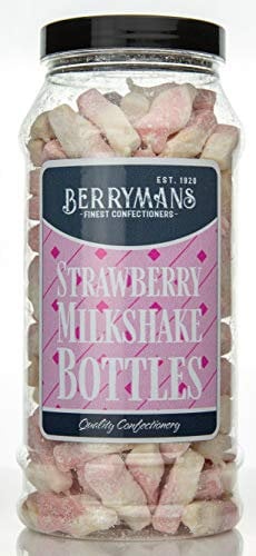 Original Strawberry Milkshake Bottles Gums Retro Sweets Gift Jar by Berrymans Sweet Shop - Classic Sweets, Traditional Taste.