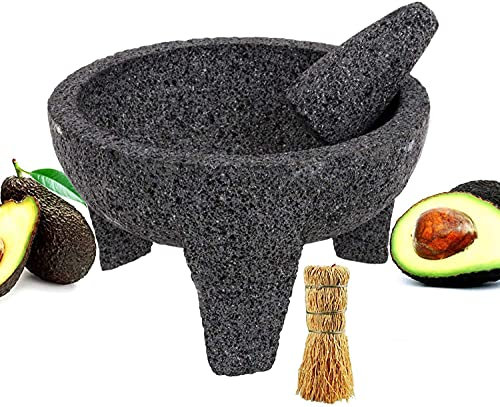 Molcajete Mortier et pilon 20,3 cm Salsera Salsa Guacamole Tejolote Lavastone Aztèque Maya Toltèque Volcanique Rock Ancien Traditionnel Préhispanique Antique Pierre de Meulage Metlapil