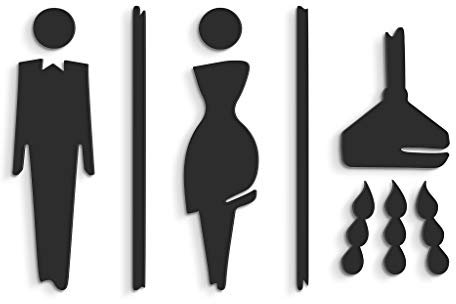 SIGNS - Plaque signalétique toilettes en Relief (15 cm) Set adhésif Design Toilette SA117. Plaques toilette homme femme douche salle de bains - Autocollants pour les wc restroom (Noir)