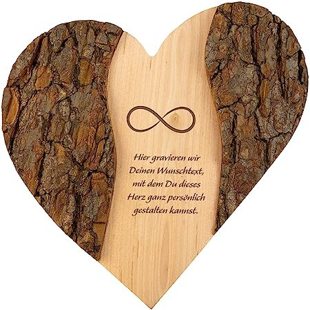 Holz Herz mit Gravur | Personalisiert mit Wunschdatum und Namen | Unendlichkeit | Hochzeitsgeschenke für Brautpaar | Geschenk zum Jahrestag für ihn | Besondere Geschenkidee zum Hochzeitstag