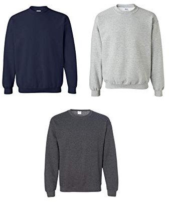 Gildan Herren-Sweatshirt, Fleece, Rundhalsausschnitt, Darkheather/Sportgrey/Marineblau, 3er-Pack, Größe S