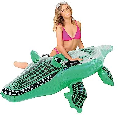 Aufblasbarer Krokodil Pool Float - Packung mit 0.9-1.5 m/152cm Grün Krokodil Pool Float mit Griffen - Pool Party Sommer Aufblasbare Dekoration Zubehör