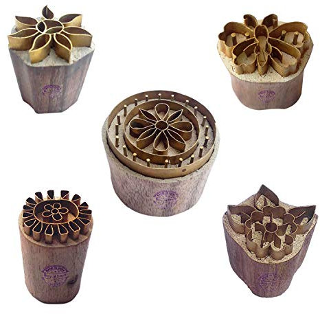 Royal Kraft Blumen Messing Holz Stempel (Set von 5) - DIY Ton, Keramik Blöcke BHtag0039