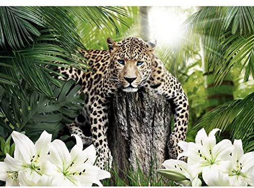 Runa Art Fototapete Leopard Afrika Modern Vlies Wohnzimmer Schlafzimmer - Made in Germany - Grün Weiß 9238010b