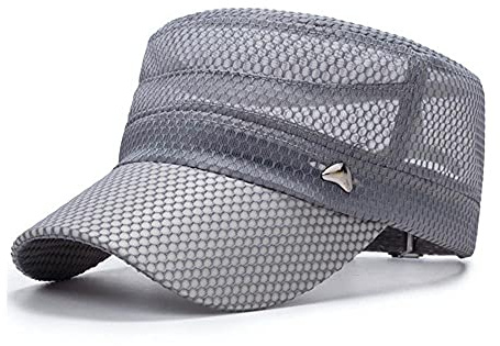 Uteruik Herren Army Cap Mesh Military Hat Flat Top Einstellbare Baseball Cap Sonnenhut mit Herz Nieten (#C)
