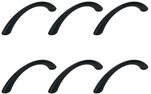 Savagrow Schubladengriffe mit gebogenem Bogen, Zinklegierung, mattschwarz, 6,3 cm Lochmitte, 7,4 cm lang, 6 Stück