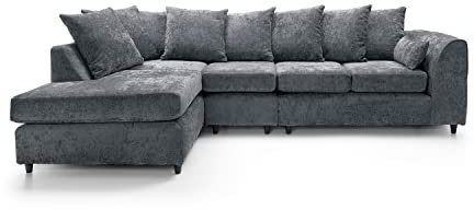 Abakus Direct Harriet Corner Sofa - Dark Grey Crushed Chenille - Large L Shaped Couch Unit for Living Room - Range Includes 2 Seater, 3 Seater, U-Shaped Sofa & Footstool - Corner Plus Left