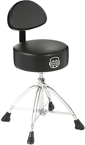 Mapex T870 Drum Throne mit Vinylsitz, Metallrahmen, Schwarz, Höhenverstellbar, Stabiler Thron mit rutschfester Füße und verstellbarer Rückenlehne