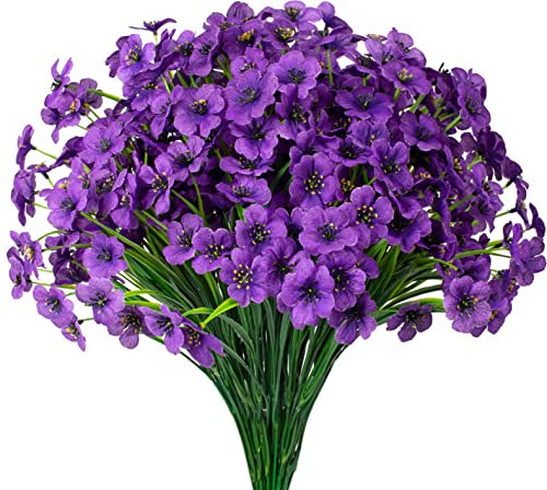 15 Bündel Künstliche Blumen UV-beständig Outdoor-Pflanzen Kein Verblassen Kunststoff Sträucher Gefälschte Seide Blumen Fensterkasten Garten Veranda Home Dekoration (Lila)