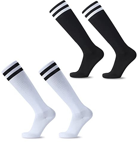 EQLEF Fußballsocken Kinder, Bequeme Dünne Kinder Fußballsocken Atmungsaktive, stylische Fußballsocken für Jungen und Mädchen von 6-10 Jahren (Schwarz/Weiß)