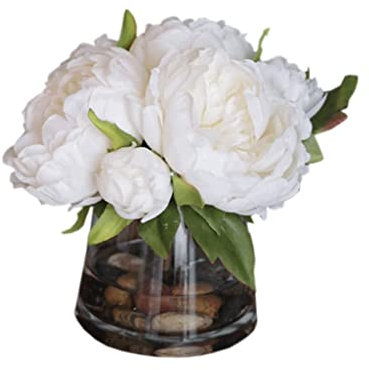 AAPIE Fake Flowers for Transparent Vase Artificial White Roses Flowers with Vase Dried Flowers Bouquet for Yoga Room Entrance
