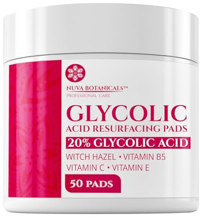 20% Glycolic Acid Pads - Exfoliating for Face at Home, 50 Count | At-Home Chemical Peel Pads Exfoliate & Clear Acne - Enriched with Vitamin C - Promotes Smooth & Radiant Skin Texture