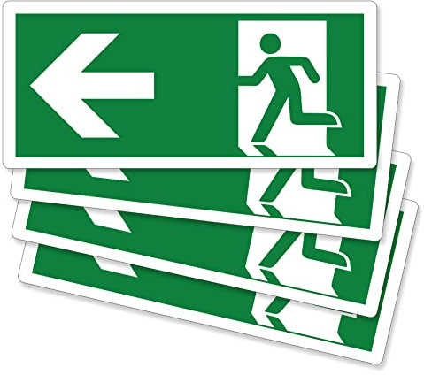 pubblimania 4 unidades de salida de emergencia a izquierda PVC adhesivo resistente para exterior e interior (29 x 13 cm) (4 salidas a la izquierda)