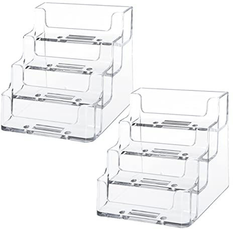 Visitenkartenhalter, 2 Stücke Visitenkarten Display Rack, Visitenkarte Tischständer 4 Fächer Transparent Visitenkarte Tischständer für Schreibtisch Visitenkartenständer